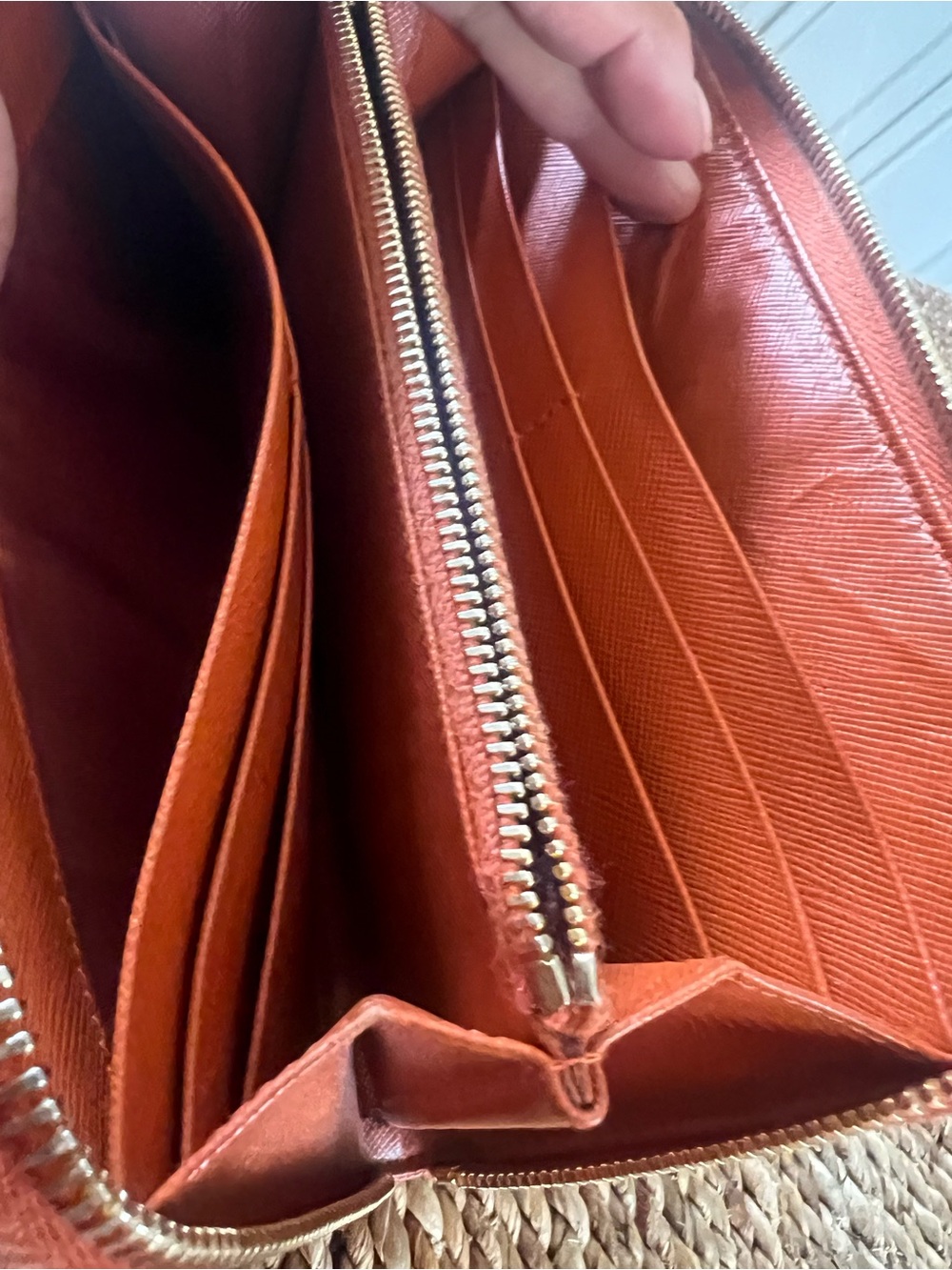 PRADA Orange Saffiano Leather Zip Around Continental Wallet - Picture 12 of 15